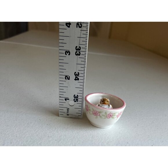 Schmid 1990 F. Warne & Co. Pink White Porcelain Mouse Ornament With Gold String - Picture 5 of 5